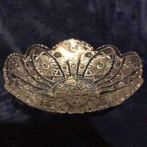 Large Clear Pressed Glass Hobstar Sawtooth Rim Serving Bowl 10" Diameter